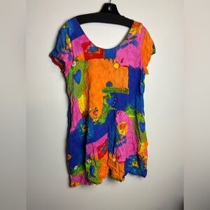 VTG Jams World Size L Mini Dress Hawaiian Multicolor Lightweight Artsy